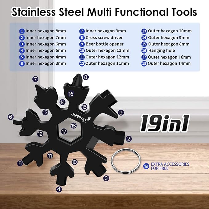 19 in 1 Snowflake Multi Tool Keychain Multitool, Keychain Tools Multi-Tool Snowflake Screwdriver Wrench Tool Gadgets Mini Pocket Tools For Men