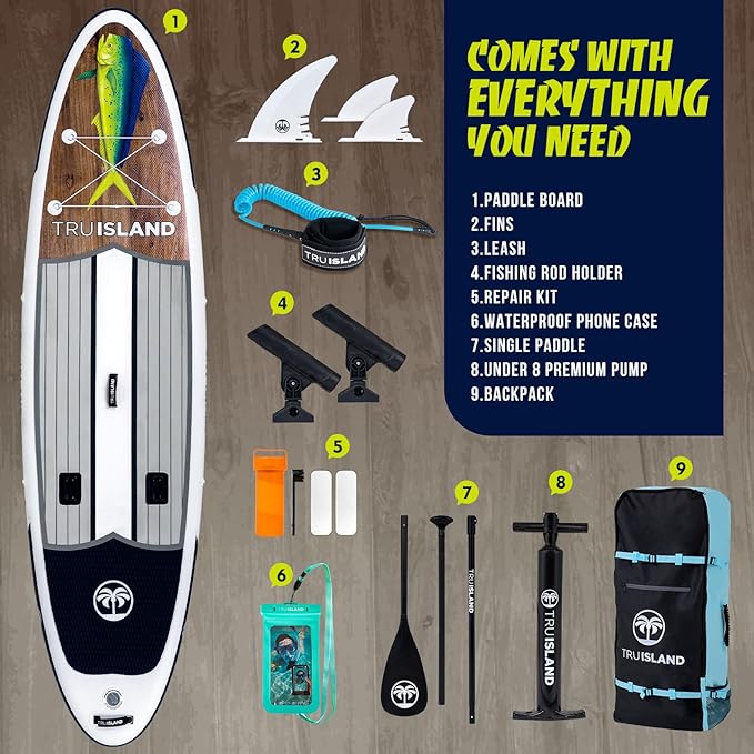 TRUISLAND Inflatable Paddle Board, Stand Up Paddle Board with Backpack, Non-Slip Thickened Deckpad, Waterproof Phone Case, Leash, Paddle, Hand Pump