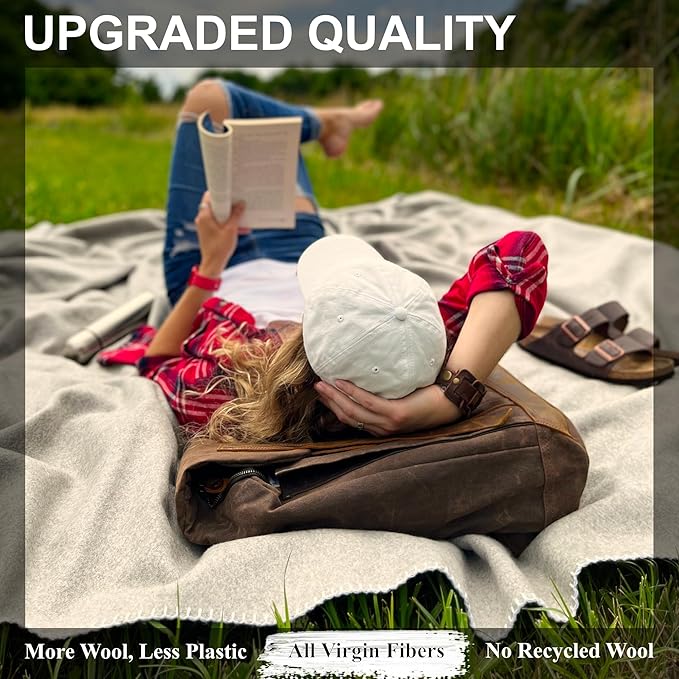 EKTOS 100% Virgin Wool Blanket, 90" x 90", Temperature Regulating, Perfect for Sleeping (Light Gray, Queen Size)