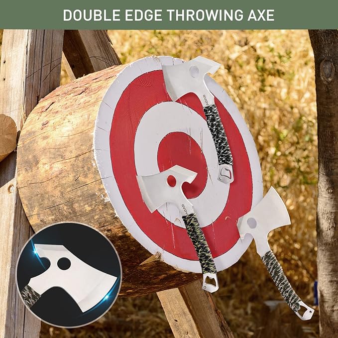 GVDV Throwing Axes for Beginners - 3 Pack Full Tang Steel Throwing Tomahawks Set with Protective Nylon Sheaths and Bottle Opener, 3 Colors Non-Slip Handle for Game, Recreation, and Competition
