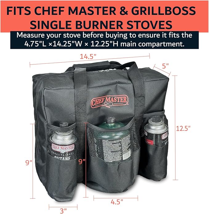 Carry Bag for Camp Stove & Butane Fuel, Travel Camping Bag for Butane Fuel Canister, Portable Butane Camping Stoves, Dual Fuel Stove, Outdoor Camping Essentials for Travel, Picnic by Chef Master 90080