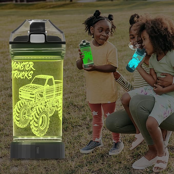 YuanDian 3D Glowing Water Bottle with 3D Monster Truck Design- 14 OZ Tritan BPA Free - Cool Drinking Cups Gift for School Kids Boy Girl Child Christmas Holiday