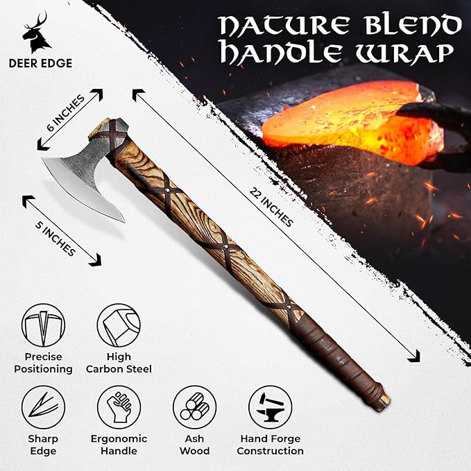 Steel Axe | Ragnar Axe | Camping Axe | Best Gift for him | Brown Wrapped Handle with Leather Sheath
