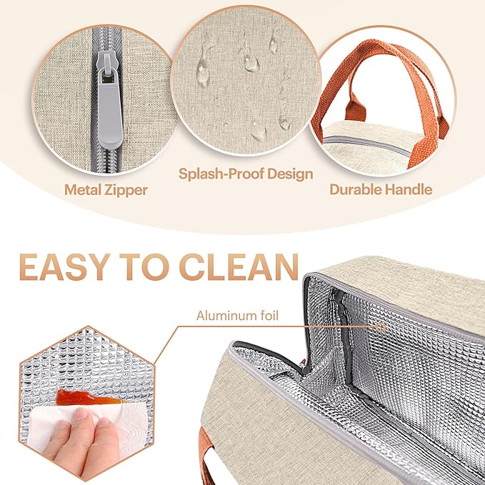 Lunch Bag for Women & Men Adult Insulated Lunch Box, Small Leakproof Cooler Food Lunch Containers Reusable High Capacity Lunch Tote Bags for Work, Travel, Outdoor (Beige)
