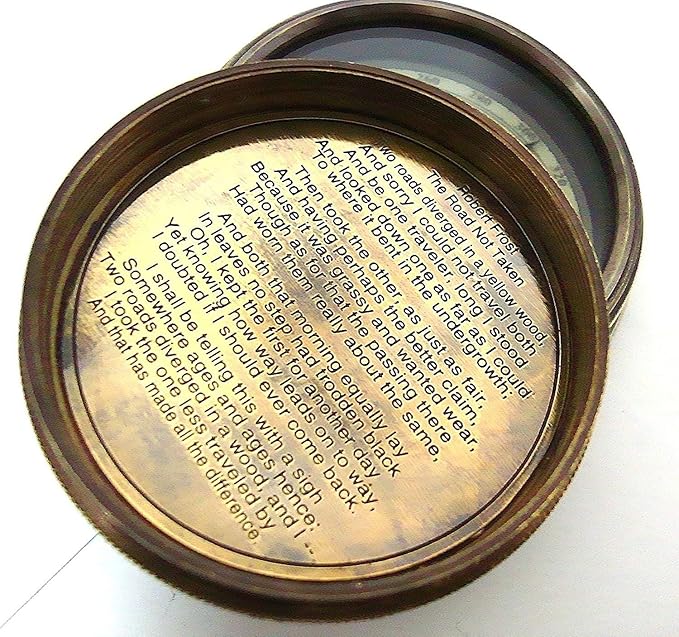 Robert Frost Poem Compass-Pocket Compass w Leather Case Rustic Vintage Home Decor Gifts