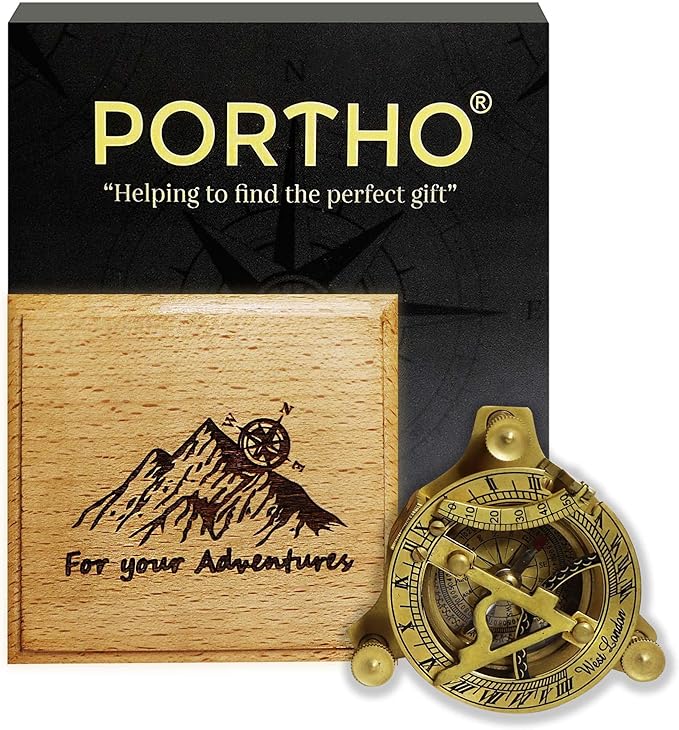 Compass with for Your Adventures Engraved on Wooden Box | Brass Pocket Compass Gifts for Men, Him, Son, Husband, Grandson, Boys | Sundial Compass Gift for Graduation, Baptism, Confirmation