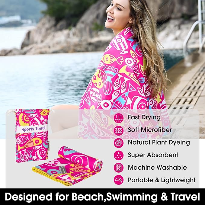 4Monster Microfiber Beach Towel Quick Dry,Super Absorbent Lightweight Travel Towel for Swimmers, Sand Free Camping Towel, Beach Towels for Pool, Swim, Water Sports,Yoga,Gym,Backpacking