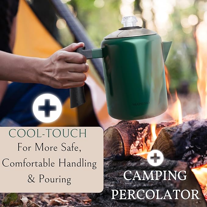 Mixpresso Green Stainless Steel Coffee Percolator Stovetop, 37oz Classic Percolator Coffee Pot, Excellent For Camping Pot, 5-8 Cup Stove Top Coffee Maker, Cool-Touch Handle