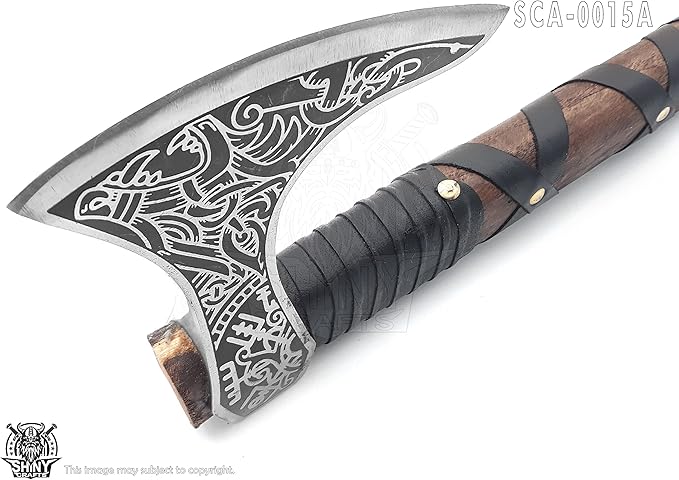 SHINY CRAFTS -Axes Viking Axe Hatchet Norse Axe Best Tomahawk Viking Bearded Axe- Beautiful Camping Axe Best Gift for Him with Leather Sheath (VBA 15A)