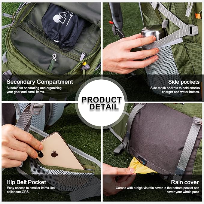 MOUNTAINTOP 40L Hiking Backpack Travel Daypack with Rain Cover for Outdoor Backpacking, Camping