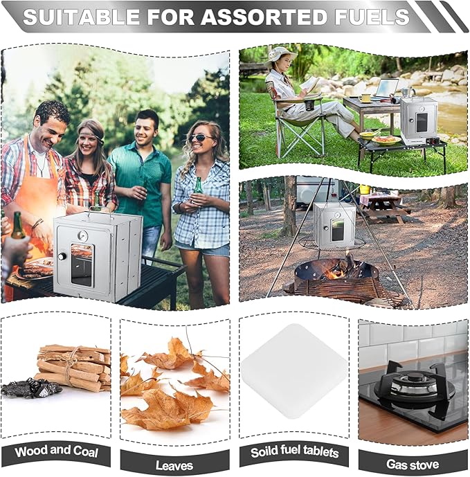 Portable Camping Oven with Storage Handbag, Stainless Steel Fastfold Design Camp Oven for Wood Burning Stoves and Camp Stoves, Outdoor Cooking Baking BBQ