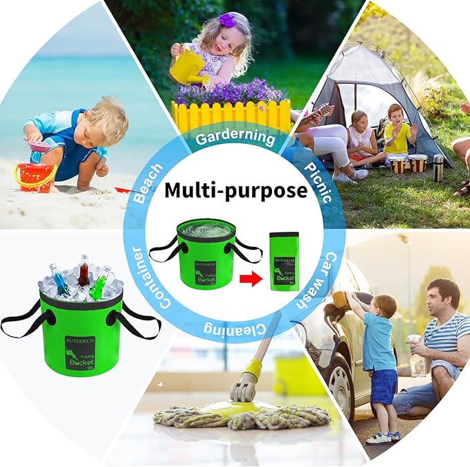 AUTODECO 2 Pack Collapsible Bucket 5 Gallon Container Folding Water Bucket Portable Wash Basin for Outdoor Travelling Camping Fishing Gardening Car Washing 20L