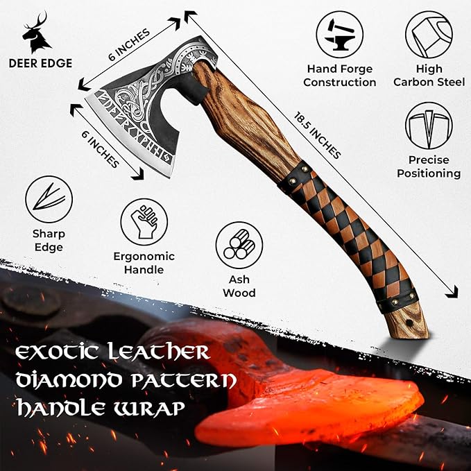 Carbon Steel Axe | Throwing Axe | Best Gift for him | Football Wrapped Handle with Leather Sheath