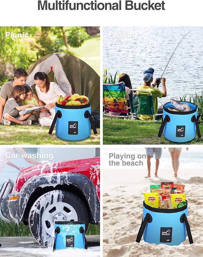 Luxtude Collapsible Bucket with Handle, 5 Gallon(20L), Portable & Ultra Lightweight Outdoor Basin Bucket, Folding Bucket for Fishing, Camping, Hiking