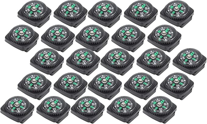 Mini Compass, 25Pcs Black Survival Compass for Camping Hiking Boating Touring Outdoor Activities Accessory, Portable Pocket Compass for Bracelet Umbrella Rope Watch Band Key Chain