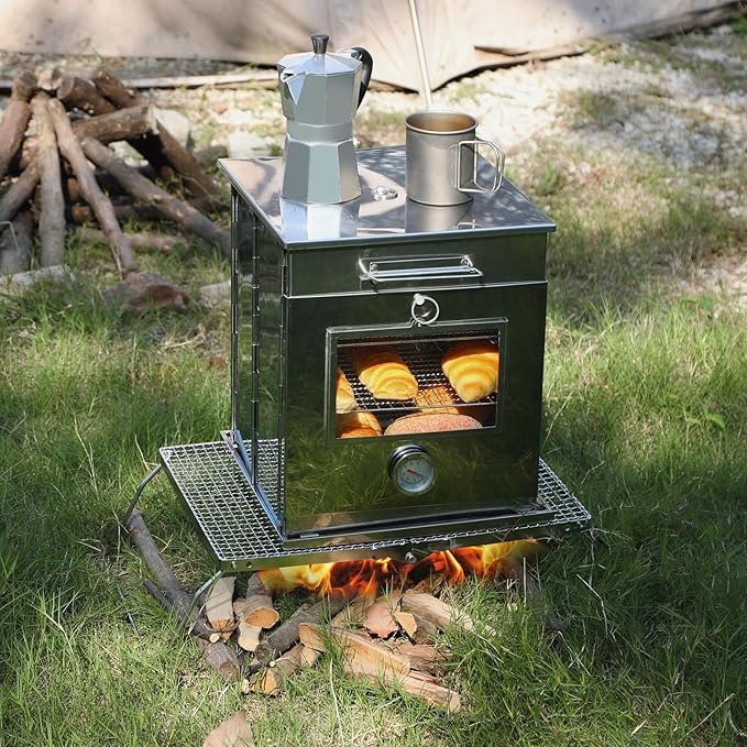 REDCAMP Foldable Camping Oven with 3 Tier Grill, Stainless Steel Oven for Propane Stove Baking BBQ Outdoor Cooking