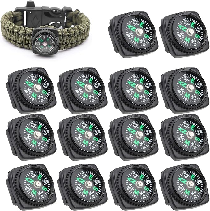 Mini Compass, 25Pcs Black Survival Compass for Camping Hiking Boating Touring Outdoor Activities Accessory, Portable Pocket Compass for Bracelet Umbrella Rope Watch Band Key Chain