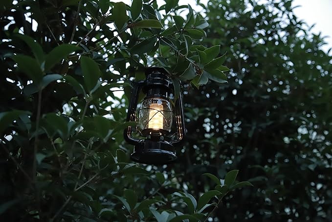 YAKii LED Vintage Lantern Metal Hanging Hurricane Lantern 12 LED Dimmer Switch Warm White Battery Operated Lantern Power Outage Indoor Camping Lighting Outdoor Brooklyn Lantern (Black 2 Pack)
