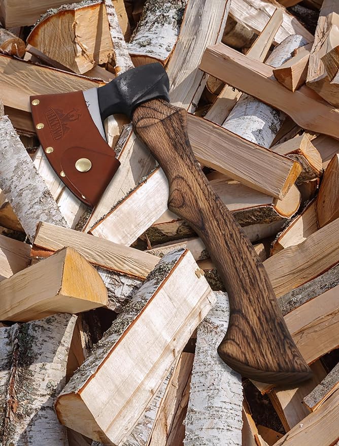 Camping Axes and Hatchets - 14" Forged Carving Axe with Leather Sheath, Survival Hatchet Splitting Axe for Chopping Camping Survival