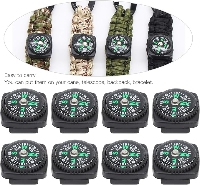 Mini Compass, 25Pcs Black Survival Compass for Camping Hiking Boating Touring Outdoor Activities Accessory, Portable Pocket Compass for Bracelet Umbrella Rope Watch Band Key Chain