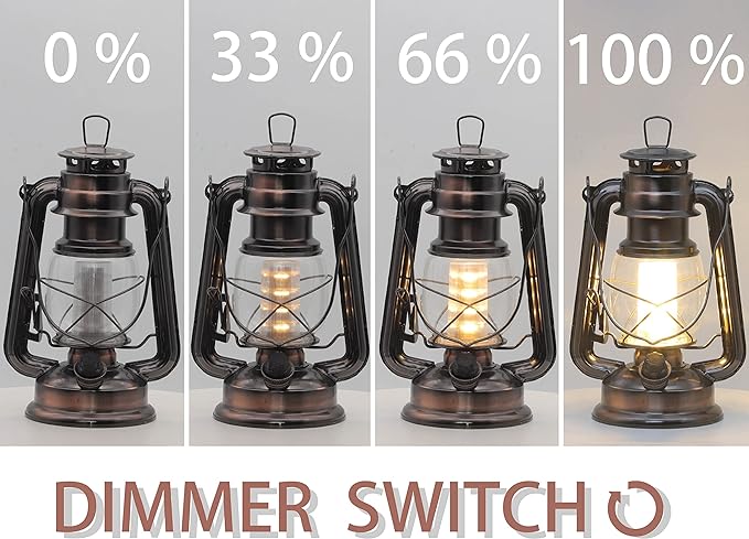 YAKii LED Vintage Lantern Metal Hanging Hurricane Lantern 12 LED Dimmer Switch Warm White Battery Operated Lantern Power Outage Indoor Camping Lighting Outdoor Brooklyn Lantern (Copper 2 Pack)