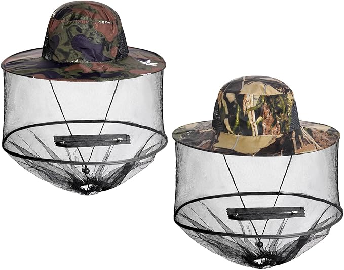 Sucrain 2 Pack Mosquito Head Net Hat Sun Hat Garden Bug Hat with Hidden Net Mesh for Outdoor Gardening Beekeeping