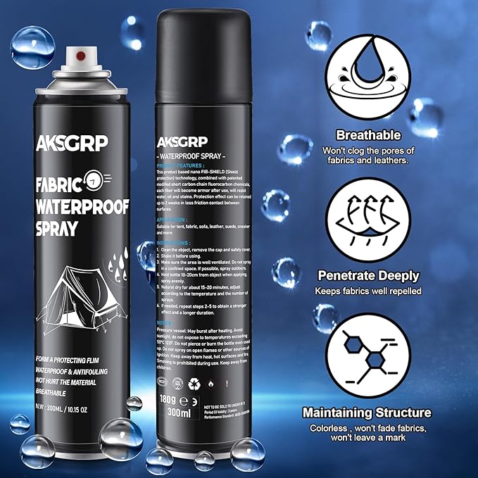 2 Pcs Waterproofing Spray for Tents Outdoor, Outdoor Water Shield 10.15 OZ Spray, Ideal Fabric Waterproofing Spray Offering Tent Camp Spray Protection, Camp Water Repellent