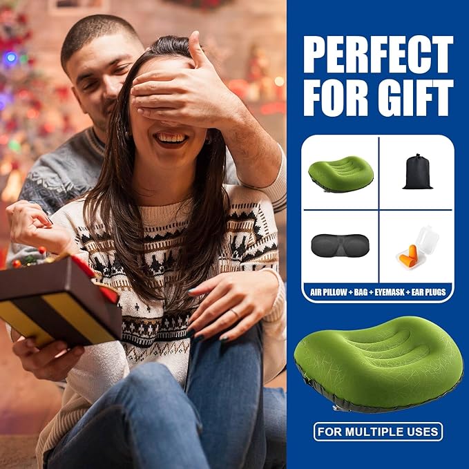 DAWNTREES Inflatable Pillow for Camping,Portable Compressible Ultra-light Travel Inflatable Pillow for Sleeping,Support The Neck and Lumbar,Backpacking Essentials (Green)