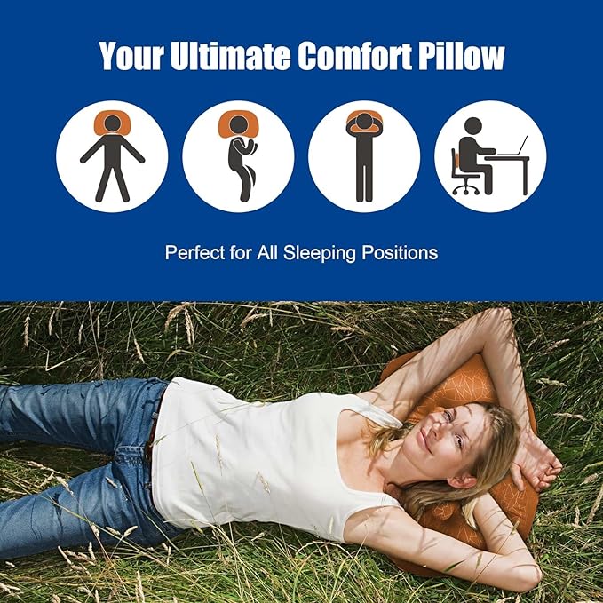DAWNTREES Inflatable Pillow for Camping,Portable Compressible Ultra-light Travel Inflatable Pillow for Sleeping,Support The Neck and Lumbar,Backpacking Essentials (Orange)