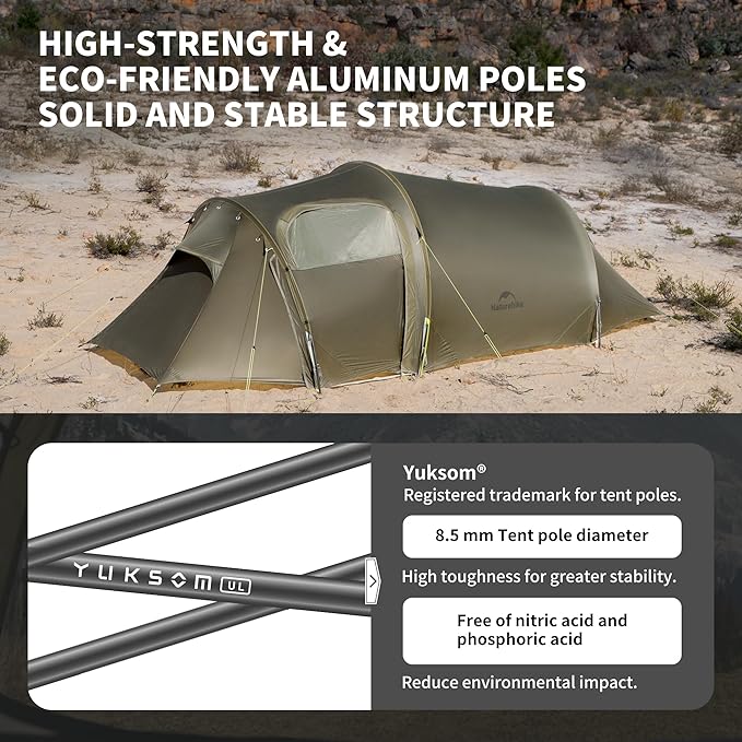 Naturehike Opalus 2/3 Person Tunnel Tent, Lightweight Backpacking Tent with Vestibule, Double Wall 4 Season Tents for Camping