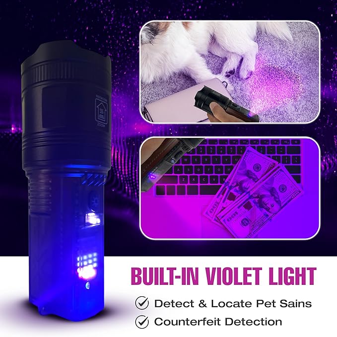 Solar Camping Flashlight, Ideal for Camping Essentials. This Midsize Heavy Duty Survival Gear Flash Light Includes A Black Light/UV Light & More. Essentials for Camping Gear & Hunting Gear