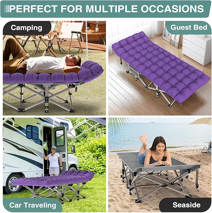 ZENPETIO 28In Folding Camping Cot for Adult, Portable Sleeping Cot with Mattress, Outdoor Heavy Duty Cot Bed for Camp with Carry Bag for Home, Office, Camp, Travel, Vacation(Max Loading 500lbs)
