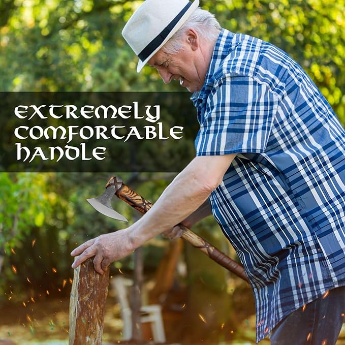 Steel Axe | Ragnar Axe | Camping Axe | Best Gift for him | Brown Wrapped Handle with Leather Sheath