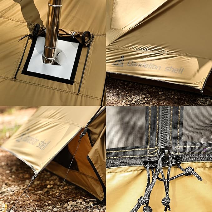 Hot Tent with Stove Jack – 4 Season Waterproof & Windproof Shelter for 1–4 People, Lightweight for Camping, Hiking, Hunting & Fishing