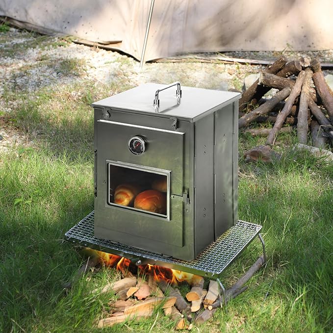 REDCAMP Foldable Camping Oven with Storage Handbag, Stainless Steel Portable Camping Stove for Baking Cinnamon Rolls, Breads and Muffins with Wood Burning Fire,Propane Stoves,Campers,Baking BBQ