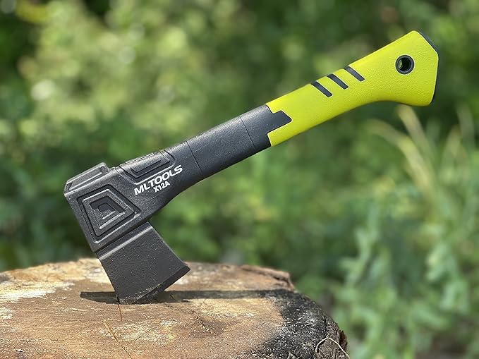 Camping Axe X12A - Camp Axe with Fiberglass Ergonomic Handle, High Carbon Steel Head - Torque & Weatherproof Survival Axes and Hatchets - Non-Slip Grip - with Protection Guard & Lock - 12.5"