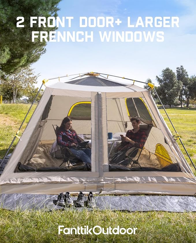 FanttikOutdoor Camping Tent, Lightweight 8/10 Person Instant Cabin Tent Setup in 60 Seconds with Rainfly & Windproof, Ultralight with Carry Bag for Family Camping & Hiking, Upgraded Ventilation