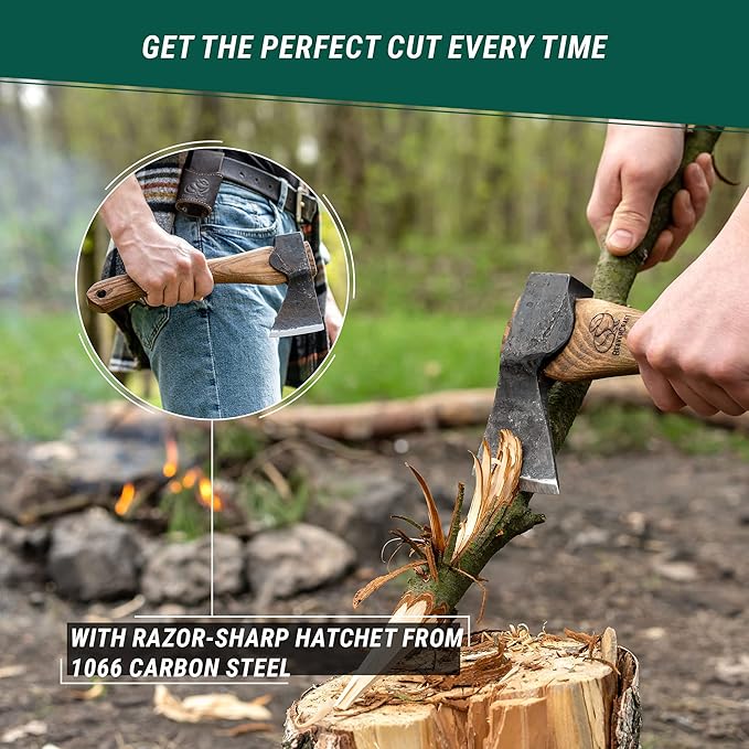 BeaverCraft Hand Forged Hatchet Axe with Sheath AX1 - Bushcraft Hatchet Camping Small Forest Axe Survival Hatchet Carving Axe for Chopping Wood - Camp Splitting Axe Gardening Axes Wood Cutting Axe