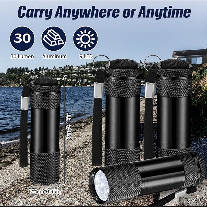 VIHOSE 48 Pcs Mini Flashlights Bulk, Bright Aluminum Handheld Flash Light with Lanyard, Small LED Flashlights for Kids Night Reading Emergency Hurricane Camping Hiking Party Favors(Black)