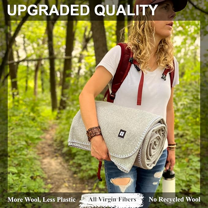 EKTOS 100% Virgin Wool Blankets, 90" x 78", Better Than US Army Navy Surplus Supplies (Light Gray, Full Size)