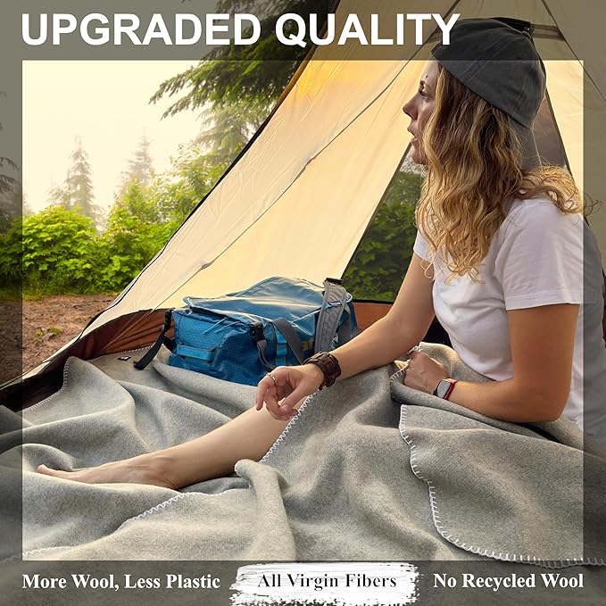 EKTOS 100% Virgin Wool Blanket, 90" x 108", Temperature Regulating, Perfect for Bed (Light Gray, King Size)