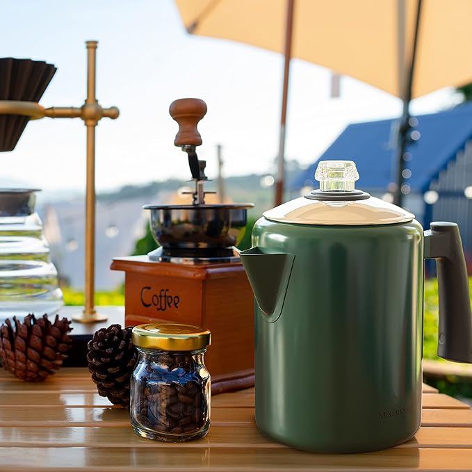 Mixpresso Green Stainless Steel Coffee Percolator Stovetop, 37oz Classic Percolator Coffee Pot, Excellent For Camping Pot, 5-8 Cup Stove Top Coffee Maker, Cool-Touch Handle