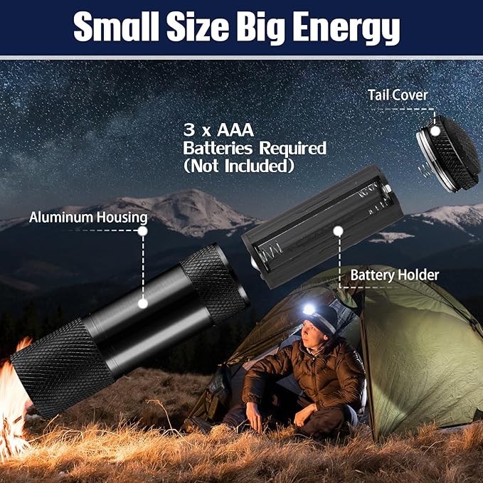 VIHOSE 48 Pcs Mini Flashlights Bulk, Bright Aluminum Handheld Flash Light with Lanyard, Small LED Flashlights for Kids Night Reading Emergency Hurricane Camping Hiking Party Favors(Black)