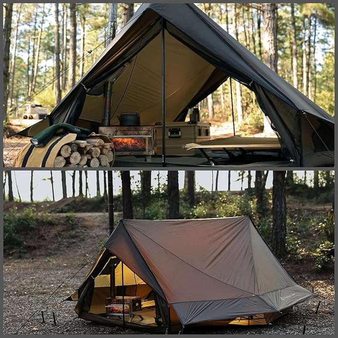 Hot Tent with Stove Jack – 4 Season Waterproof & Windproof Shelter for 1–4 People, Lightweight for Camping, Hiking, Hunting & Fishing