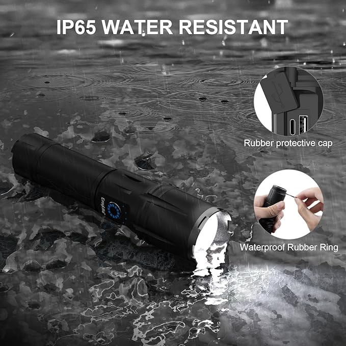 ErayLife Rechargeable Flashlights High Lumens Battery Powered, Powerful Handheld Flashlights for Home Power Outage Camping Emergencies, IP65 Waterproof, Adjustable Focus, 5 Lighting Modes, USB Output