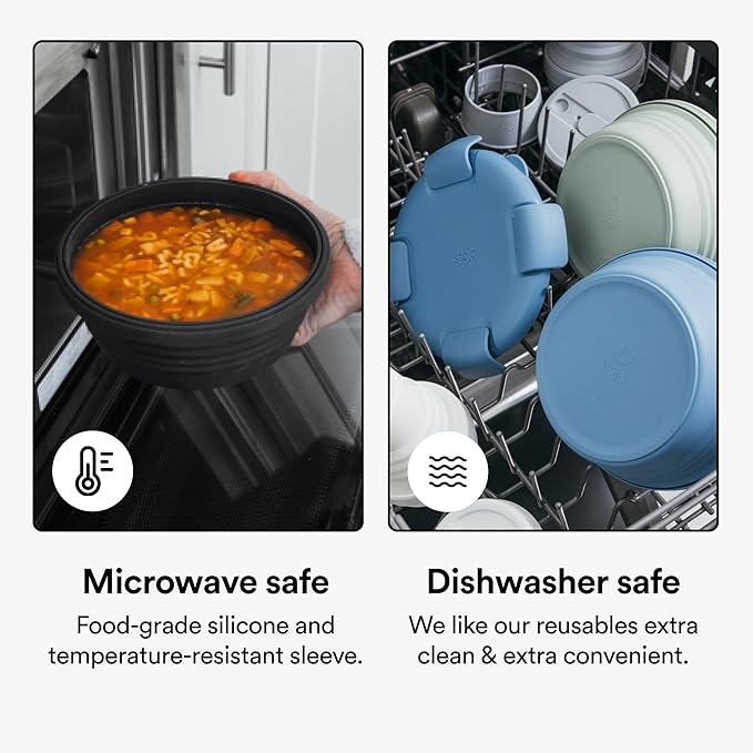STOJO Collapsible Bowl 3 Set - Translucent Aquamarine, 36oz - Reusable Silicone Bowl for Hot and Cold Food - Perfect for Travel, Meal Prep, To-Go Lunch, Camping & Hiking - Microwave & Dishwasher Safe