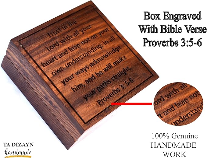 Trust in The Lord with All Your Heart -Proverbs 3: 5-6 Quote Brass Compass Gift with Wooden Box -Religious Gift for Men & Women -Christian, Catholic, Graduation, Sentimental & Inspirational Present