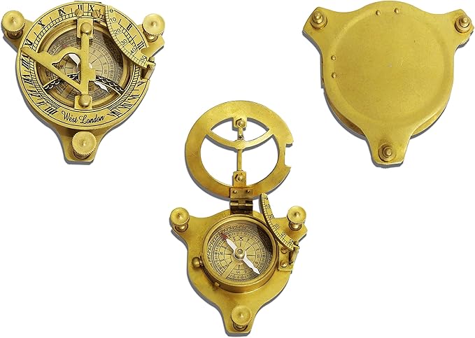 Compass with for Your Adventures Engraved on Wooden Box | Brass Pocket Compass Gifts for Men, Him, Son, Husband, Grandson, Boys | Sundial Compass Gift for Graduation, Baptism, Confirmation