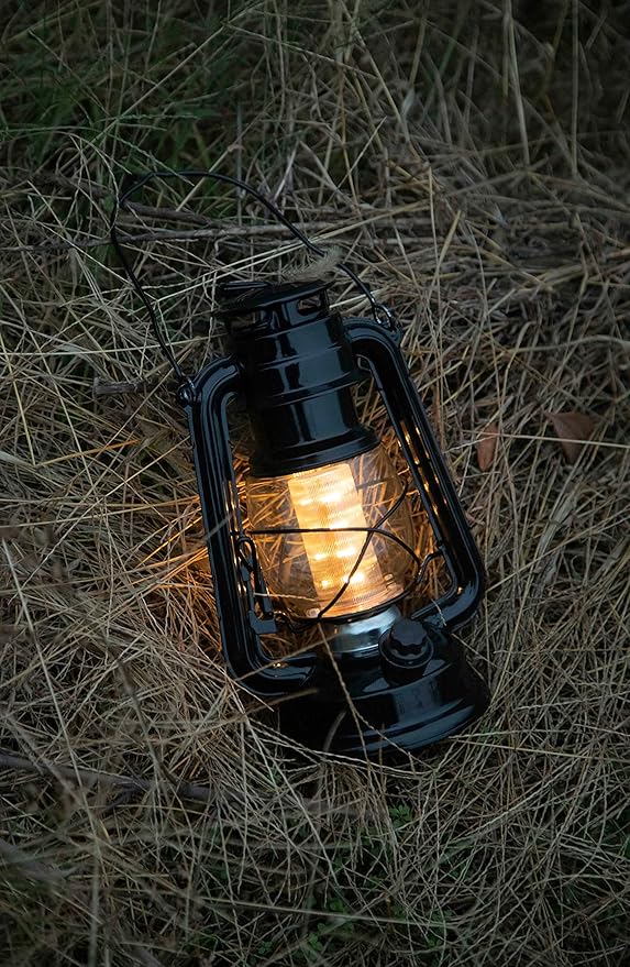 YAKii LED Vintage Lantern Metal Hanging Hurricane Lantern 12 LED Dimmer Switch Warm White Battery Operated Lantern Power Outage Indoor Camping Lighting Outdoor Brooklyn Lantern (Black 2 Pack)