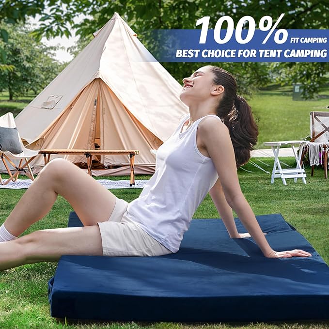 CYMULA Memory Foam Camping Mattress Pad, CertiPUR-US Sleeping Mat, Portable Roll Up Mattress for Adults, Camping Bed Pads for Sleepover, Car Bed with Travel Bag
